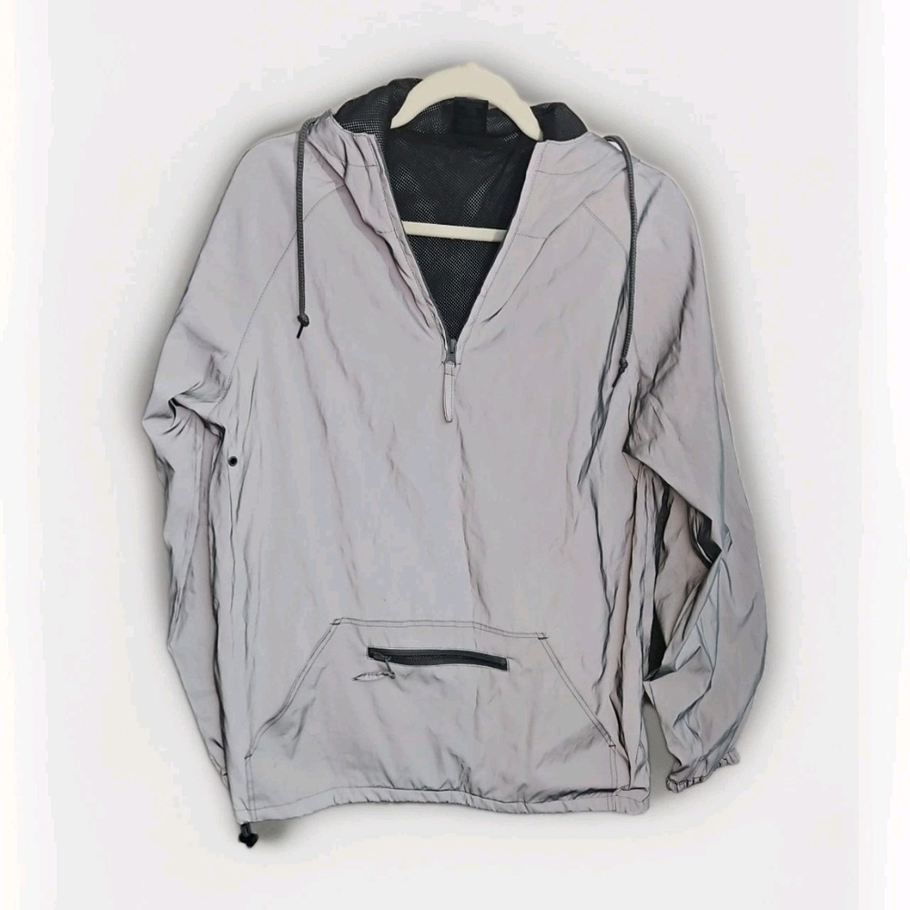 Zine Silver Futuristic Reflective Hoodie Sz S Night Rain Wind Pockets #660